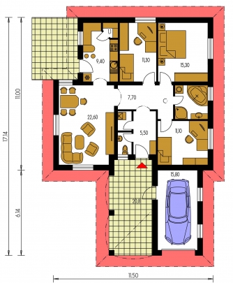 Mirror image | Floor plan of ground floor - BUNGALOW 73